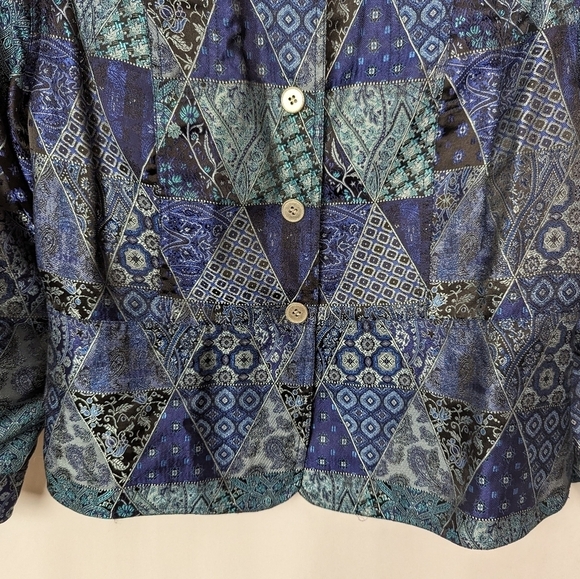 Coldwater Creek XLP Patchwork Jacket Shirt Button Blazer Vintage 90s Boho Hippie - Picture 7 of 10